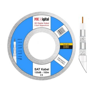 MK Sat Koaxialkabel 135dB 75 Ohm ALU 4fach geschirmt 100m...